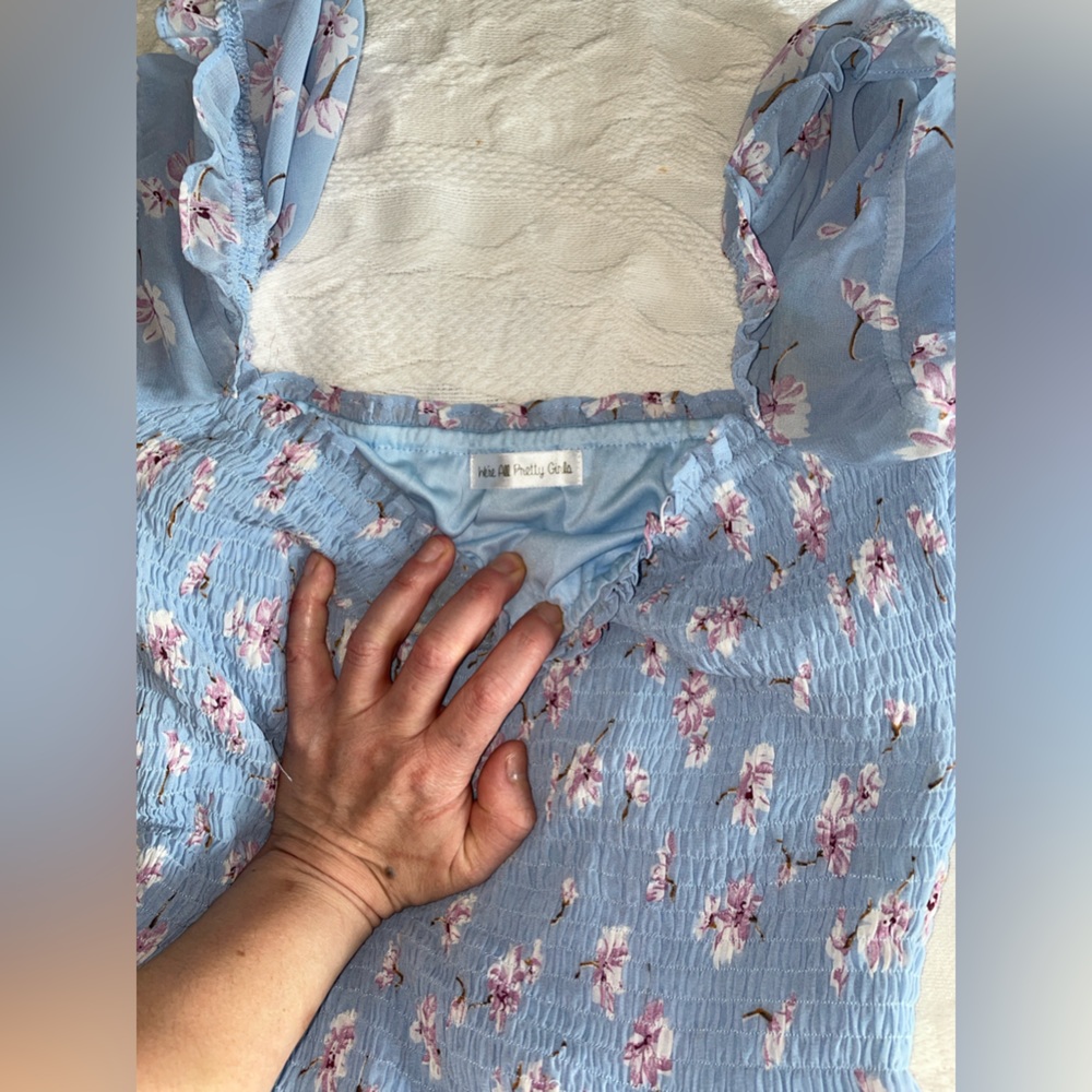 Blue Floral Ruffle Dress - Picture 4 of 4